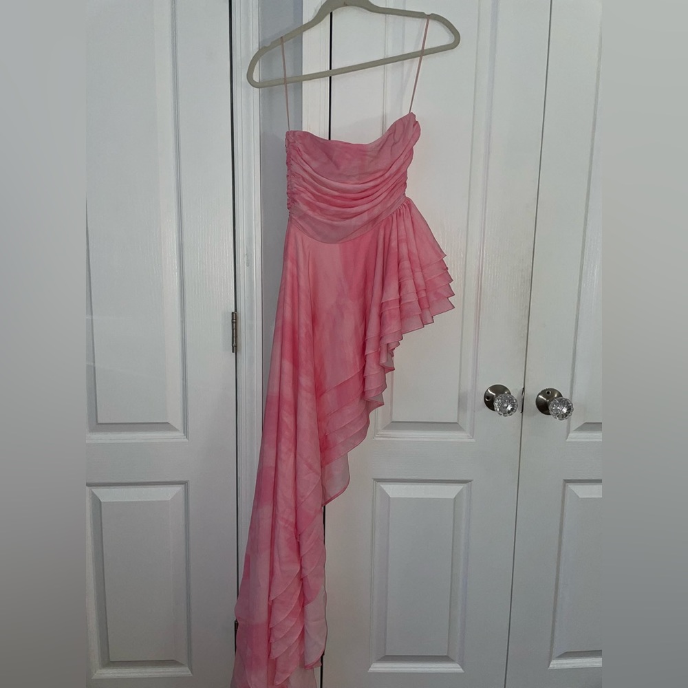 Heiress Beverly Hills Pink Strapless High Low Ruffle Dress